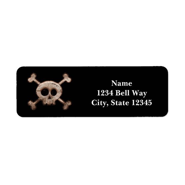 Distressed Skull & Bones Black Party Address Label (Front)