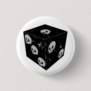 Distressed Skull Drawings Dice 3 Cm Round Badge