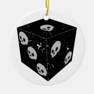 Distressed Skull Drawings Dice Ceramic Tree Decoration