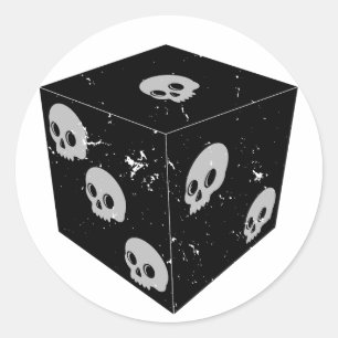 Distressed Skull Drawings Dice Classic Round Sticker
