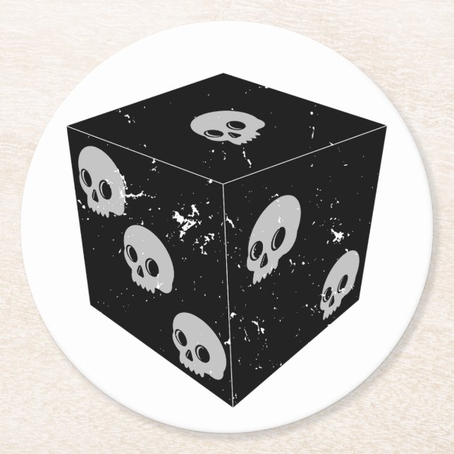 Distressed Skull Drawings Dice Round Paper Coaster (Front)