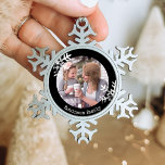 Distressed Snowflakes Black Photo Monogram Snowflake Pewter Christmas Ornament<br><div class="desc">Customise this ornament with your family photo and add your family name along with the year for this great Christmas keepsake.</div>