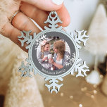 Distressed Snowflakes Dark Grey Photo Monogram Snowflake Pewter Christmas Ornament<br><div class="desc">Customise this ornament with your family photo and add your family name along with the year for this great Christmas keepsake.</div>