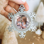 Distressed Snowflakes Grey Photo Monogrammed Snowflake Pewter Christmas Ornament<br><div class="desc">Customise this ornament with your family photo and add your family name along with the year for this great Christmas keepsake.</div>