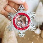 Distressed Snowflakes Red Photo Monogrammed Snowflake Pewter Christmas Ornament<br><div class="desc">Customise this ornament with your family photo and add your family name along with the year for this great Christmas keepsake.</div>