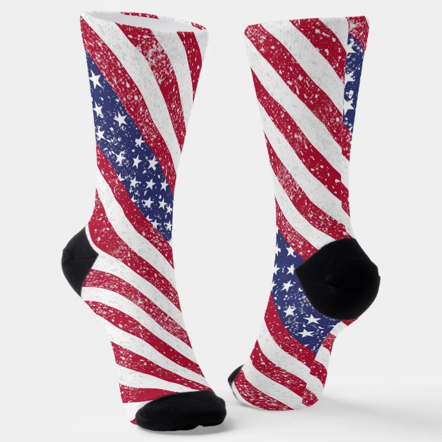 Distressed Stars and Stripes Patriotic Socks (Angled)