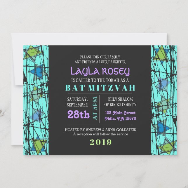 Distressed Stars Bar Bat Mitzvah Invitation (Front)