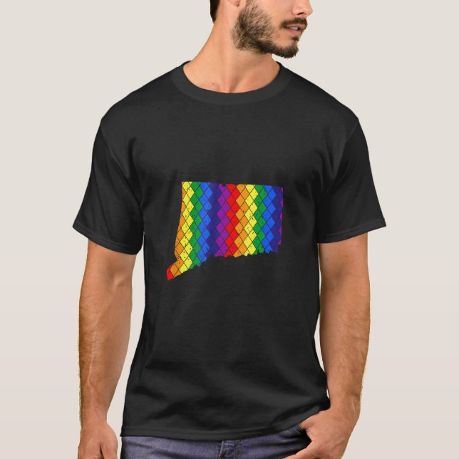 Distressed State of Connecticut LGBT Rainbow Gay P T-Shirt (Front)