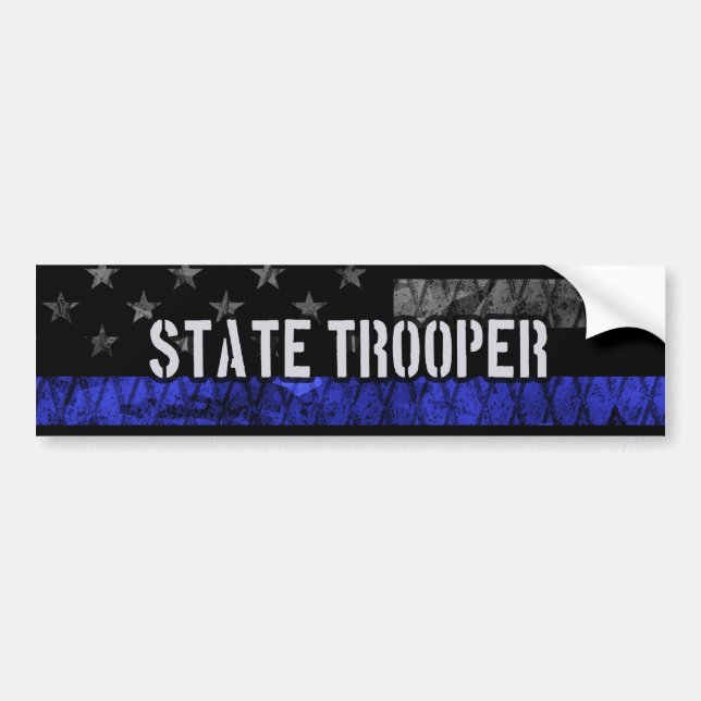 Distressed State Trooper Police Flag Bumper Sticker (Front)