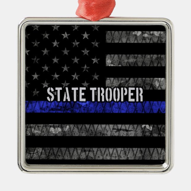 Distressed State Trooper Police Flag Metal Tree Decoration (Front)