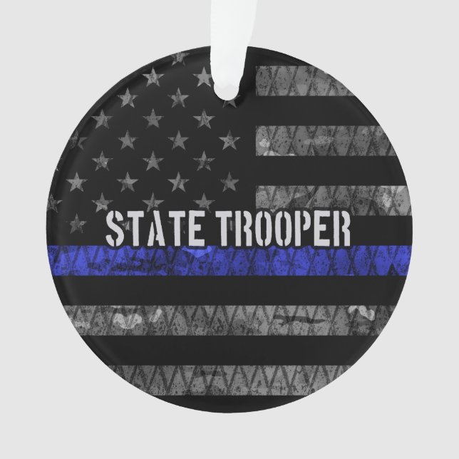 Distressed State Trooper Police Flag Ornament (Front)