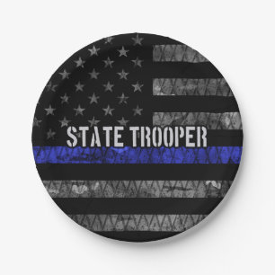 Distressed State Trooper Police Flag Paper Plate