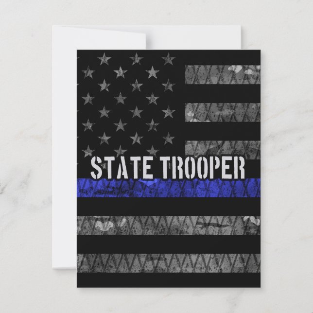 Distressed State Trooper Police Flag Thank You Card (Front)