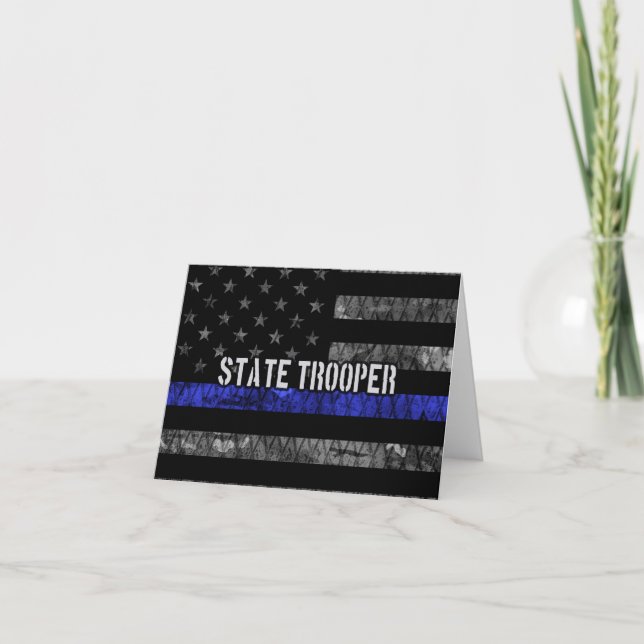 Distressed State Trooper Police Flag Thank You Card (Front)