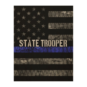 Distressed State Trooper Police Flag Wood Wall Art
