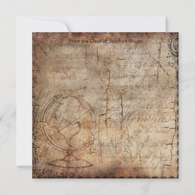 Distressed Steampunk Globe Travel Journal Paper Card (Front)