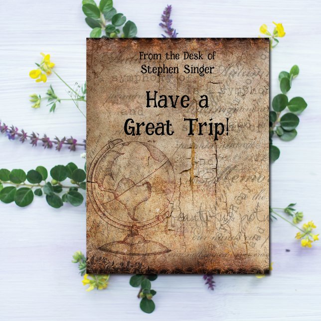 Distressed Steampunk Globe Travel Journal Paper Card (A quick note to someone you love before they travel.)