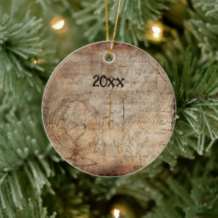 Distressed Steampunk Globe Travel Journal Paper Ceramic Tree Decoration