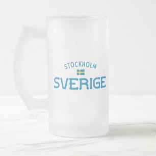 Distressed Stockholm Sverige (Sweden) Frosted Glass Beer Mug