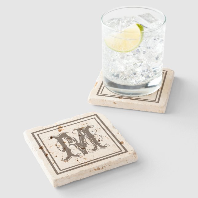 Distressed Stone Rustic Aged Monogram Coaster (Side)