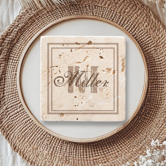 Distressed Stone Rustic Aged Monogram Stone Coaster (Creator Uploaded)