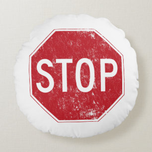 Distressed Stop Sign Round Cushion