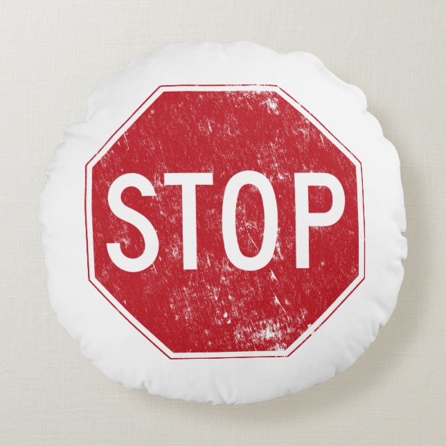 Distressed Stop Sign Round Cushion (Front)