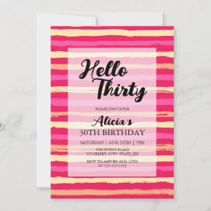 Distressed Stripes Pink Colourful 30th Birthday  Invitation