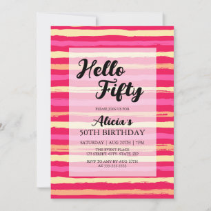 Distressed Stripes Pink Colourful 50th Birthday  Invitation