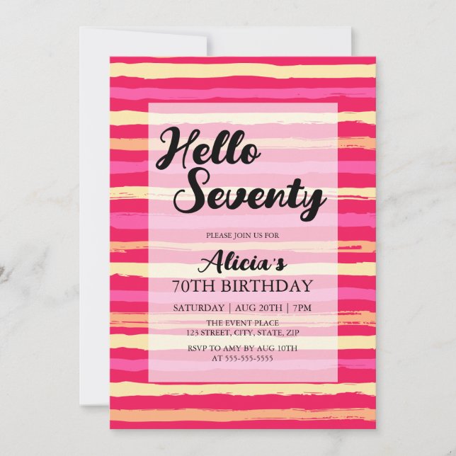 Distressed Stripes Pink Colourful 70th Birthday  Invitation (Front)