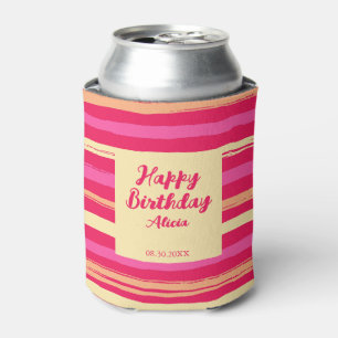 Distressed Stripes Pink Peach Colourful Birthday Can Cooler