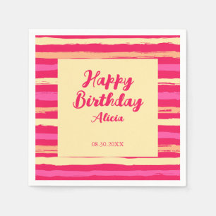 Distressed Stripes Pink Peach Colourful Birthday Napkin