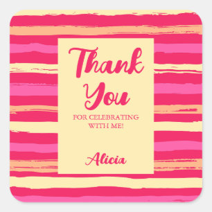 Distressed Stripes Pink Peach Colourful Thank You Square Sticker