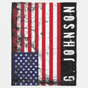 Distressed Style American Flag Custom Name Fleece Blanket