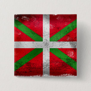 Distressed style Basque flag: Ikurriña, 15 Cm Square Badge