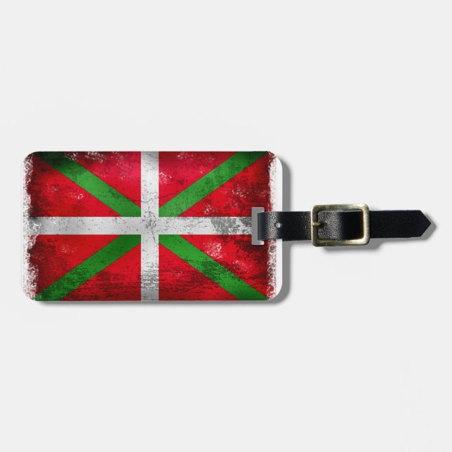 Distressed style Basque flag: Ikurriña, Luggage Tag (Front Horizontal)