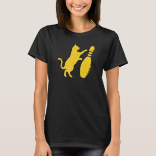 Distressed Style Cute Cat Knocking Over Bowling Pi T-Shirt