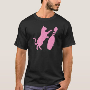 Distressed Style Cute Cat Knocking Over Bowling Pi T-Shirt