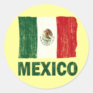 DISTRESSED STYLE MEXICO FLAG CLASSIC ROUND STICKER