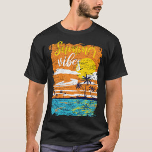 Distressed Summer Vibes Retro Sunset Beach Palm Tr T-Shirt