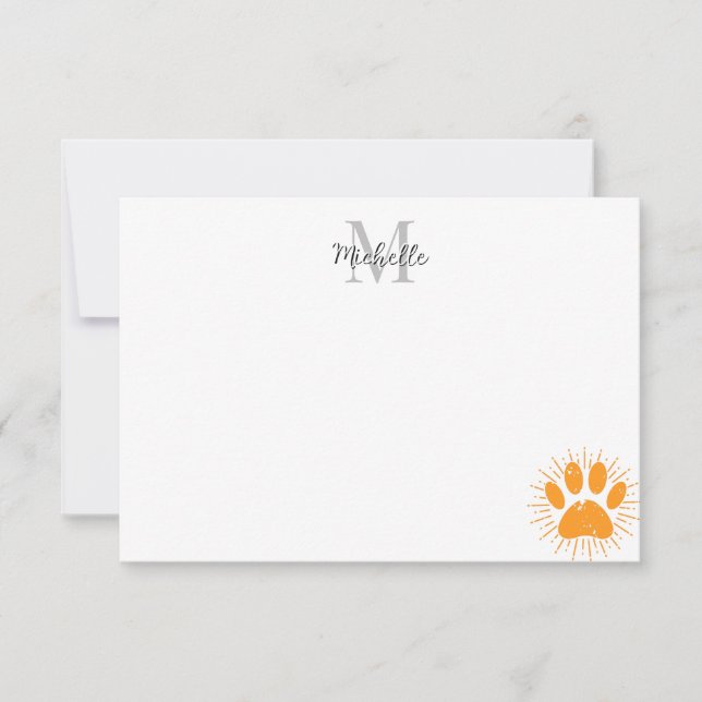 Distressed Sunbeam Dog Paw Personalized Monogram Card (Front)