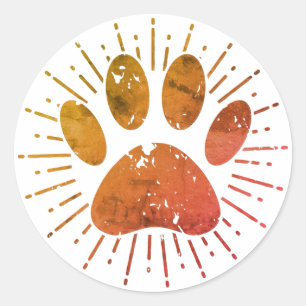 Distressed Sunbeam Dog Paw Print Classic Round Sticker