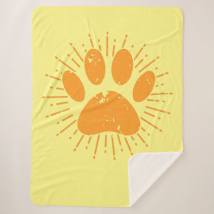 Distressed Sunbeam Dog Paw Print Sherpa Blanket