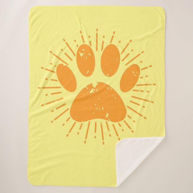 Distressed Sunbeam Dog Paw Print Sherpa Blanket (Front)