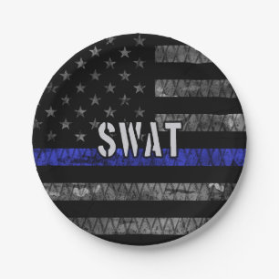 Distressed SWAT Police Flag Paper Plate