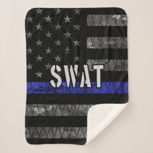 Distressed SWAT Police Flag Sherpa Blanket