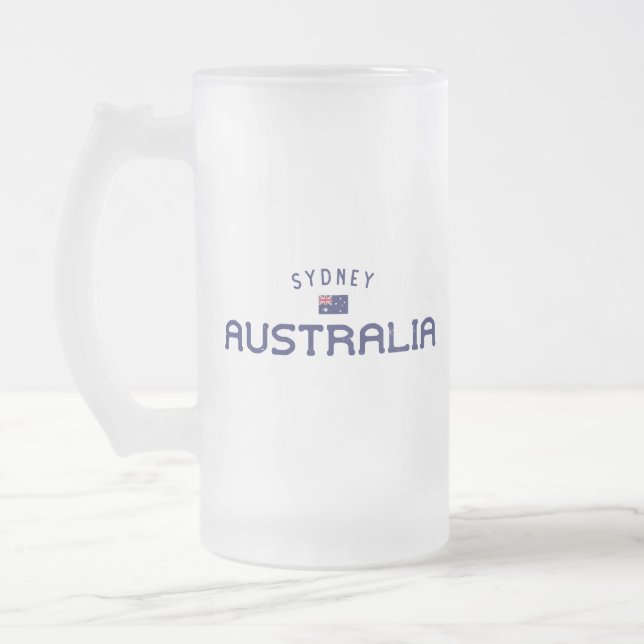 Distressed Sydney Australia Frosted Glass Beer Mug (Left)