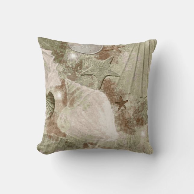 Distressed Tan Seashell Pillow (Front)