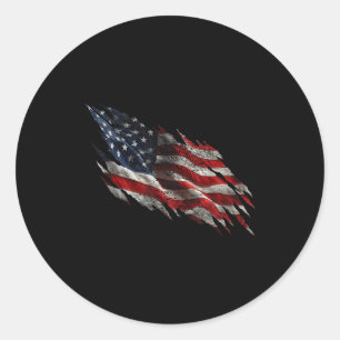 Distressed tattered american flag classic round sticker