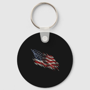 Distressed tattered american flag key ring